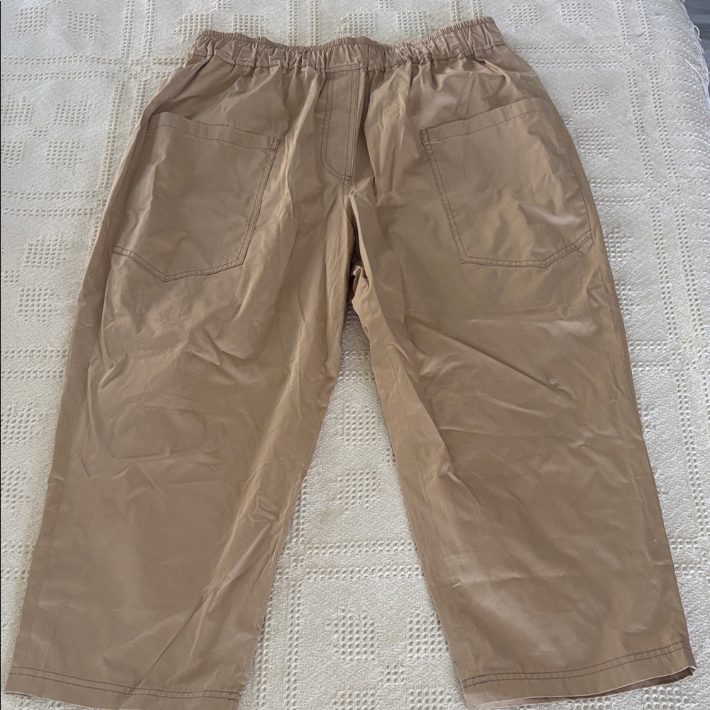 Zara Elastic‎ Waist Cargo Pants Small Wide Leg Pull On Womens Beige Tan Sz L NWT - Picture 13 of 14